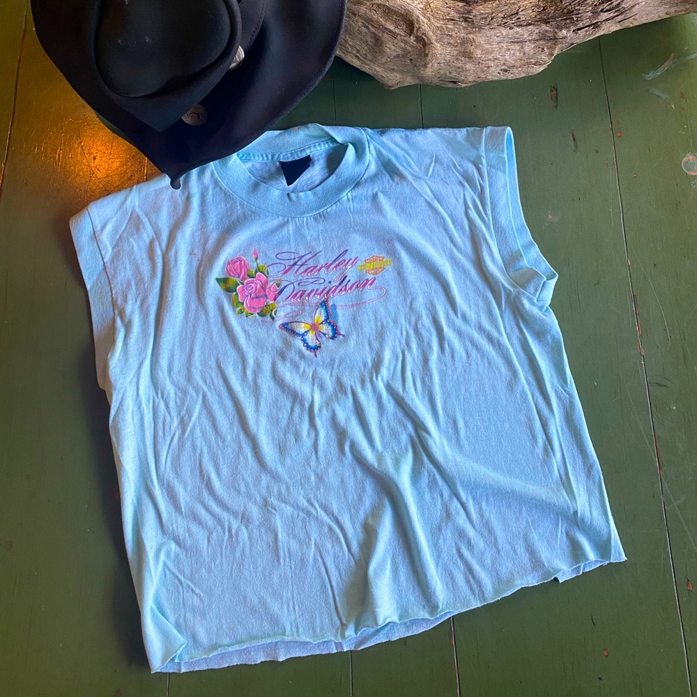 Vintage Harley Davidson crop muscle tee